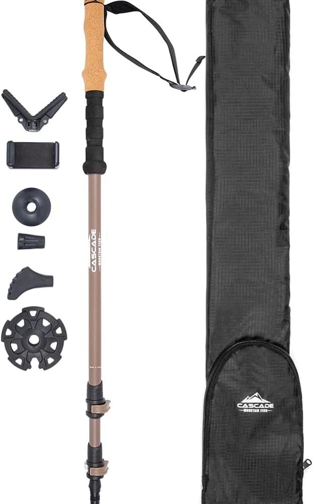 Cascade Mountain Tech Trekking Poles - Carbon Fiber Monopod Walking or Hiking Sticks with with Accessories Mount and Adjustable Quick Locks