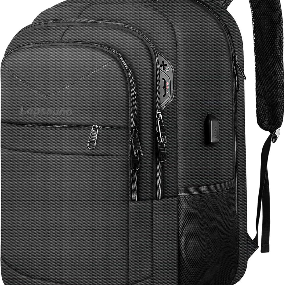 Travel Backpack, Large Carry on Backpack, 17 Inch Laptop Bag, Big Sturdy TSA-Friendly with USB Port College School Rucksack Bag, Gifts for Him Men Women, Black